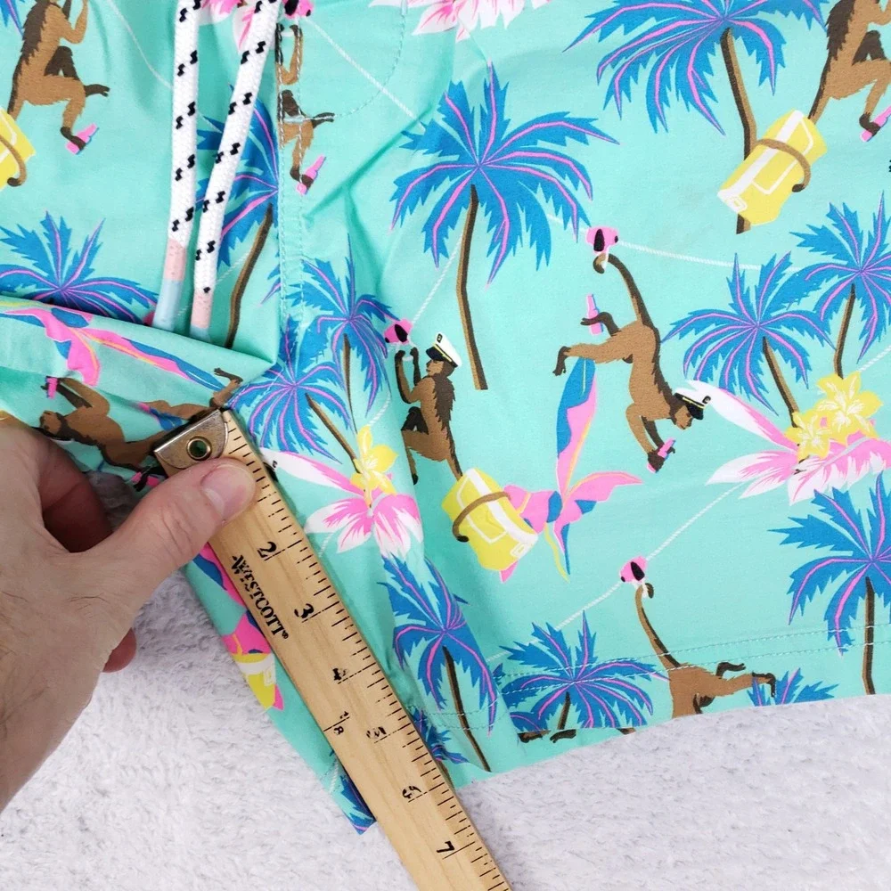 Party Pants Swim Trunks Mens M Aqua Tropical Monkey Palm Tree Beach Party Shorts - Picture 7 of 16